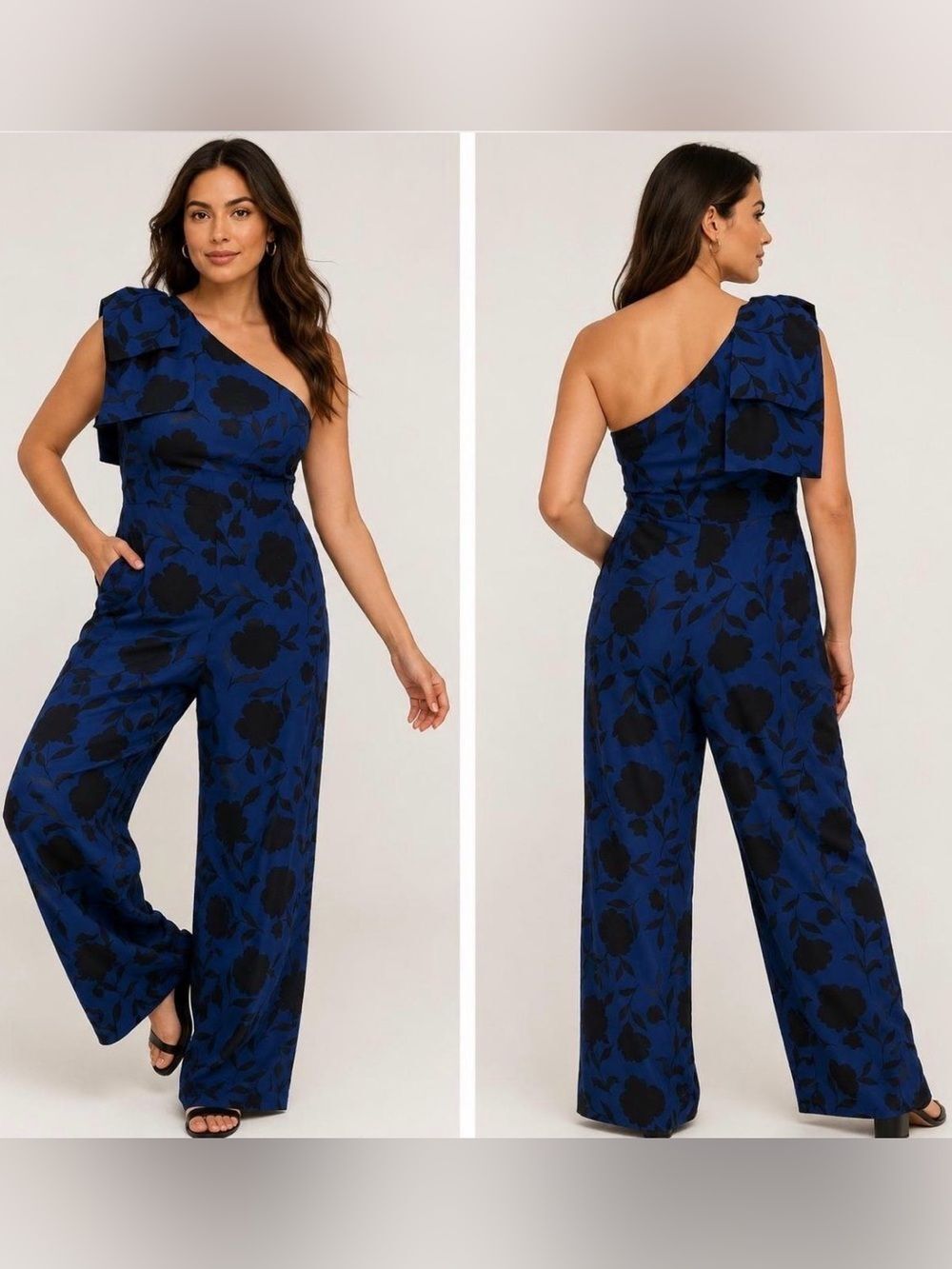 NEW Target x Kate Spade One-Shoulder Navy Blue Floral Jumpsuit Linen Blend 28